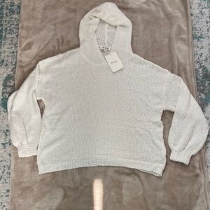 MIRACLE Cozy Ivory Puffy Sleeves Hooded Cozy Sweater, Beachy